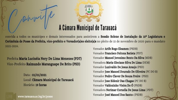 Posses de prefeita, vice e vereadores de Tarauacá terão até ato em praça pública